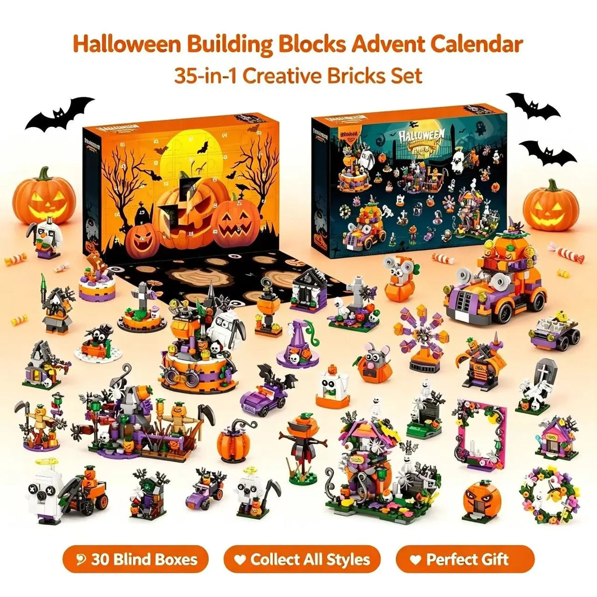 Halloween Countdown Calendar 35-in-1 Creative Brick Toy Set for Kids