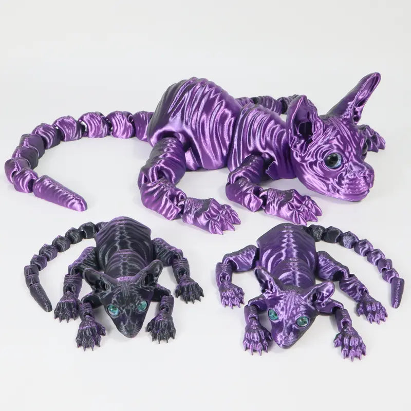 3pcs Large 3D Printed Sphynx Cat Statues (19.96in & 9.06in) - Movable ADHD 3D Fidget Stress Relief Toys for Adults, Whimsical Desktop Decoration Ornaments, House Decor Home Goods Gifts