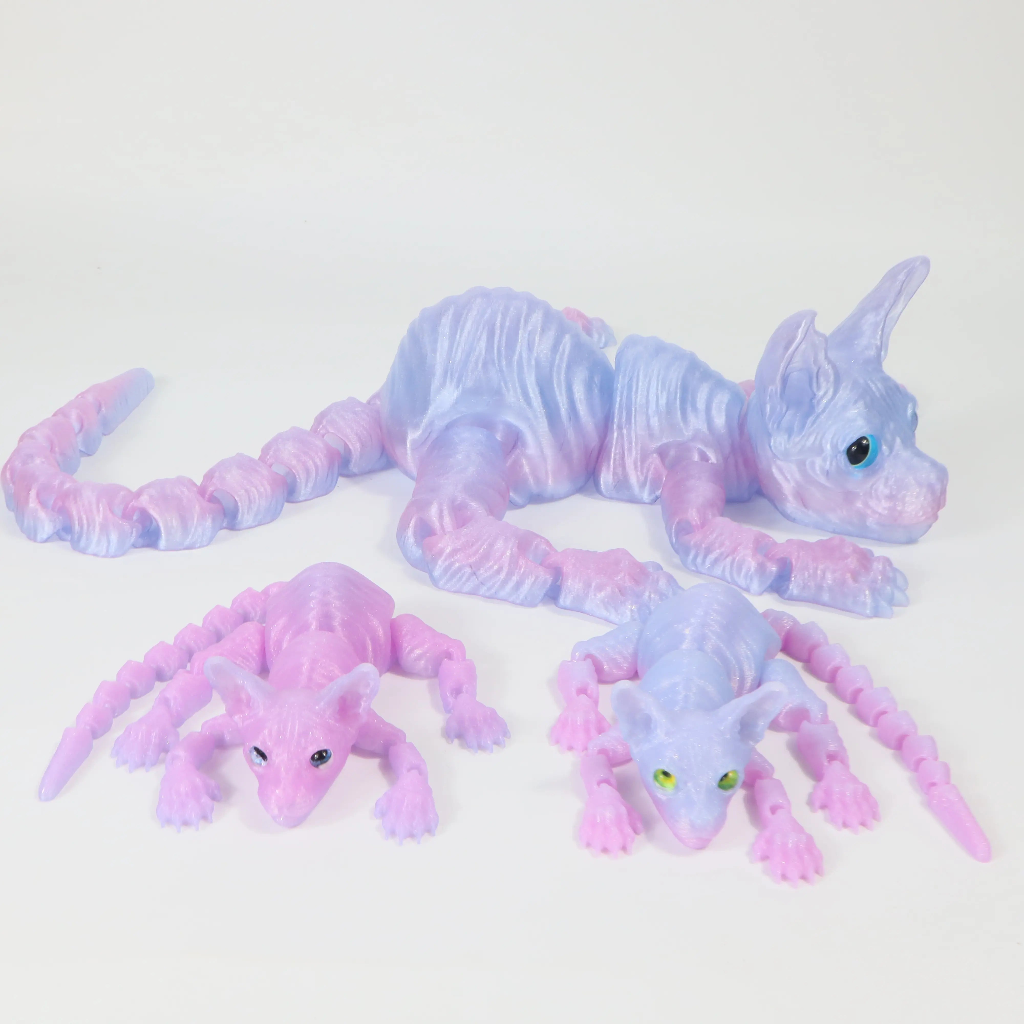 3pcs Large 3D Printed Sphynx Cat Statues (19.96in & 9.06in) - Movable ADHD 3D Fidget Stress Relief Toys for Adults, Whimsical Desktop Decoration Ornaments, House Decor Home Goods Gifts