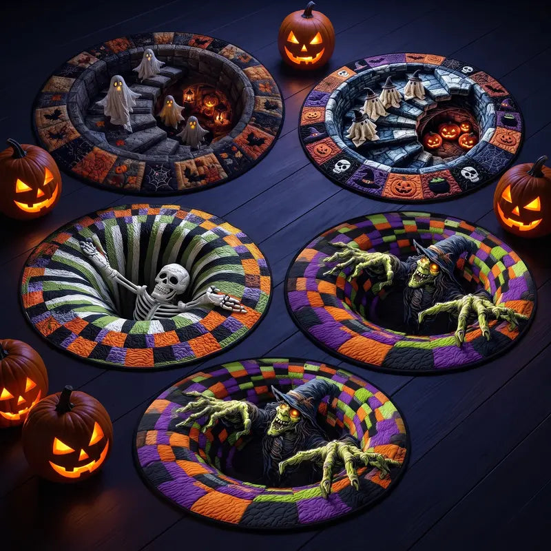 Halloween decor 2026 3D Skeleton Trap Hole Illusion Rug Spooky Halloween Floor Mat Non Slip Crystal Velvet Room Decor