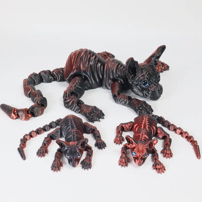 3pcs Large 3D Printed Sphynx Cat Statues (19.96in & 9.06in) - Movable ADHD 3D Fidget Stress Relief Toys for Adults, Whimsical Desktop Decoration Ornaments, House Decor Home Goods Gifts