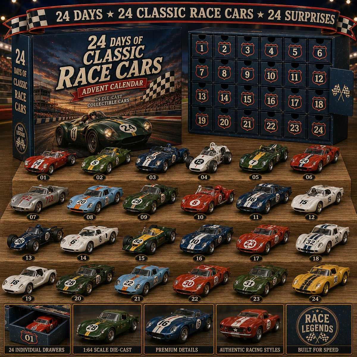24 Days of American Car Legends Advent Calendar – 24 Models – Collection