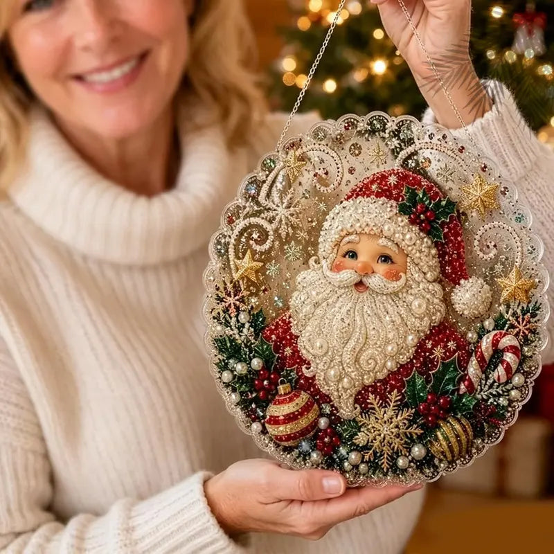 Christmas Santa Theme Diamond Painting DIY Adult Craft Kit - 8in Acrylic Base Festive Art, Holiday Decorations for Home Outdoor, Great Gift (Sports & Outdoor Camping Hiking GPS Navigation Companion Accessory)
