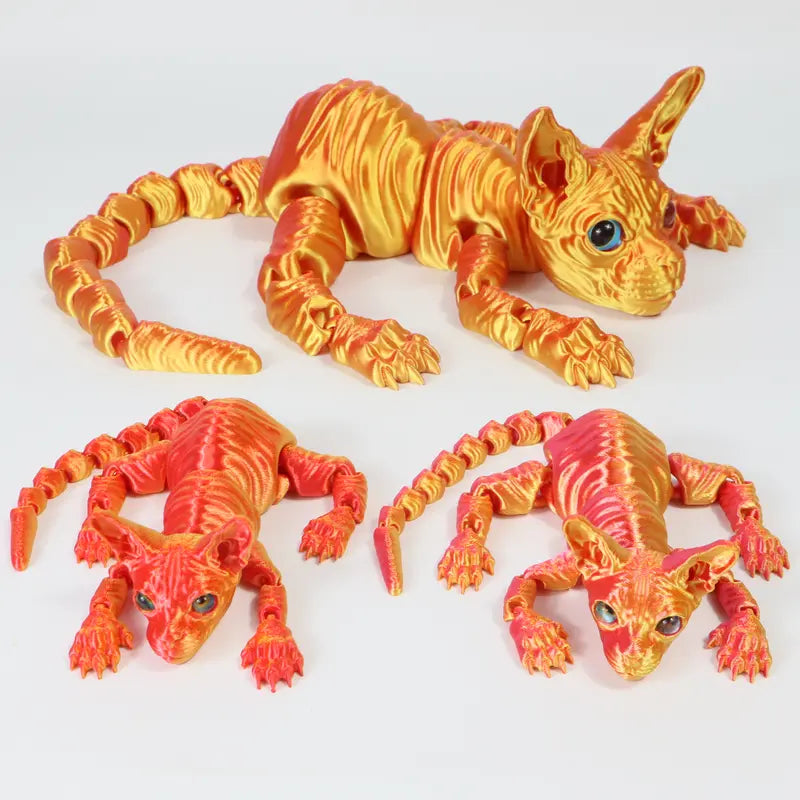 3pcs Large 3D Printed Sphynx Cat Statues (19.96in & 9.06in) - Movable ADHD 3D Fidget Stress Relief Toys for Adults, Whimsical Desktop Decoration Ornaments, House Decor Home Goods Gifts