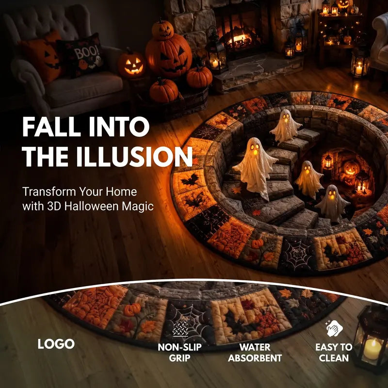 Halloween decor 2026 3D Skeleton Trap Hole Illusion Rug Spooky Halloween Floor Mat Non Slip Crystal Velvet Room Decor