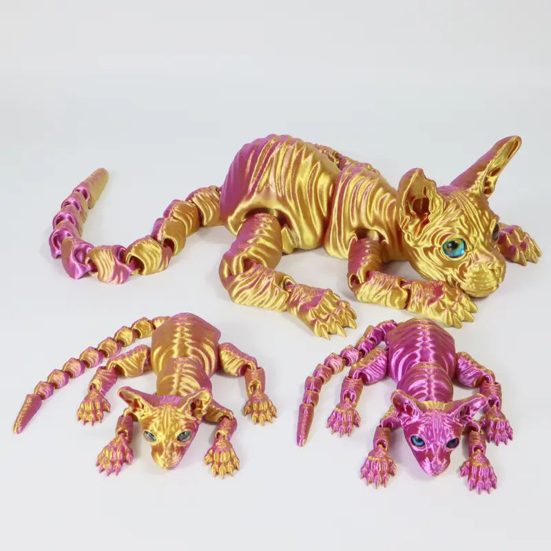 3pcs Large 3D Printed Sphynx Cat Statues (19.96in & 9.06in) - Movable ADHD 3D Fidget Stress Relief Toys for Adults, Whimsical Desktop Decoration Ornaments, House Decor Home Goods Gifts