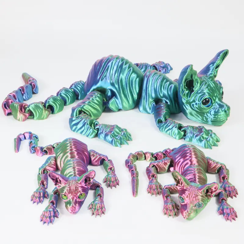 3pcs Large 3D Printed Sphynx Cat Statues (19.96in & 9.06in) - Movable ADHD 3D Fidget Stress Relief Toys for Adults, Whimsical Desktop Decoration Ornaments, House Decor Home Goods Gifts