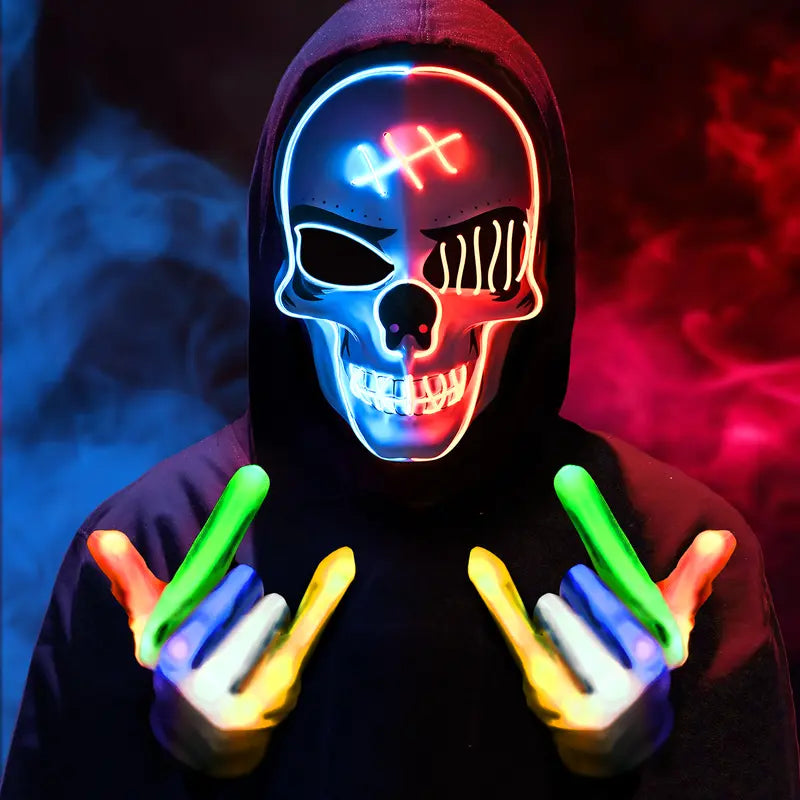 Halloween LED Skeleton Purge Mask, Themed Headwear & Accessories, Glow-in-the-Dark Facemask for Halloween Costume Parties
