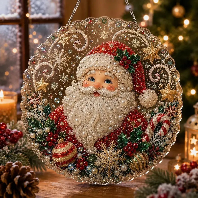 Christmas Santa Theme Diamond Painting DIY Adult Craft Kit - 8in Acrylic Base Festive Art, Holiday Decorations for Home Outdoor, Great Gift (Sports & Outdoor Camping Hiking GPS Navigation Companion Accessory)