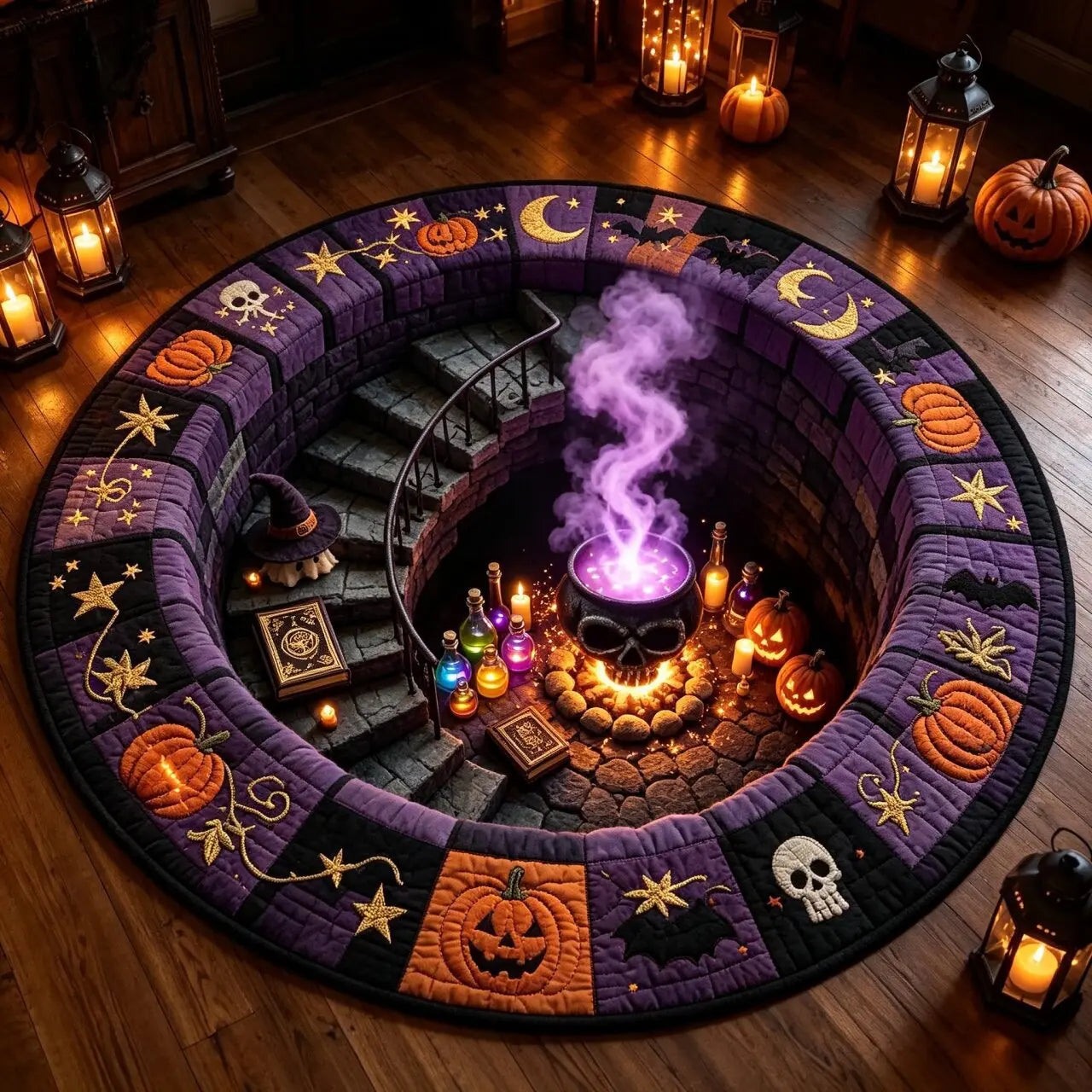 Halloween decor 2026 3D Skeleton Trap Hole Illusion Rug Spooky Halloween Floor Mat Non Slip Crystal Velvet Room Decor