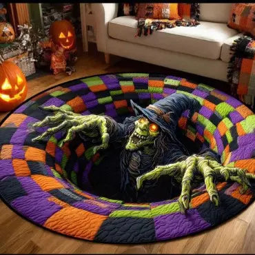 Halloween decor 2026 3D Skeleton Trap Hole Illusion Rug Spooky Halloween Floor Mat Non Slip Crystal Velvet Room Decor