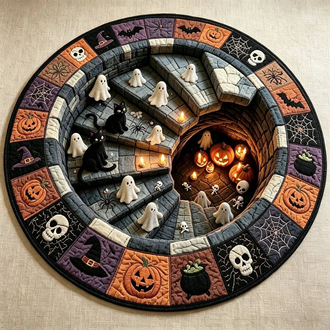 Halloween decor 2026 3D Skeleton Trap Hole Illusion Rug Spooky Halloween Floor Mat Non Slip Crystal Velvet Room Decor
