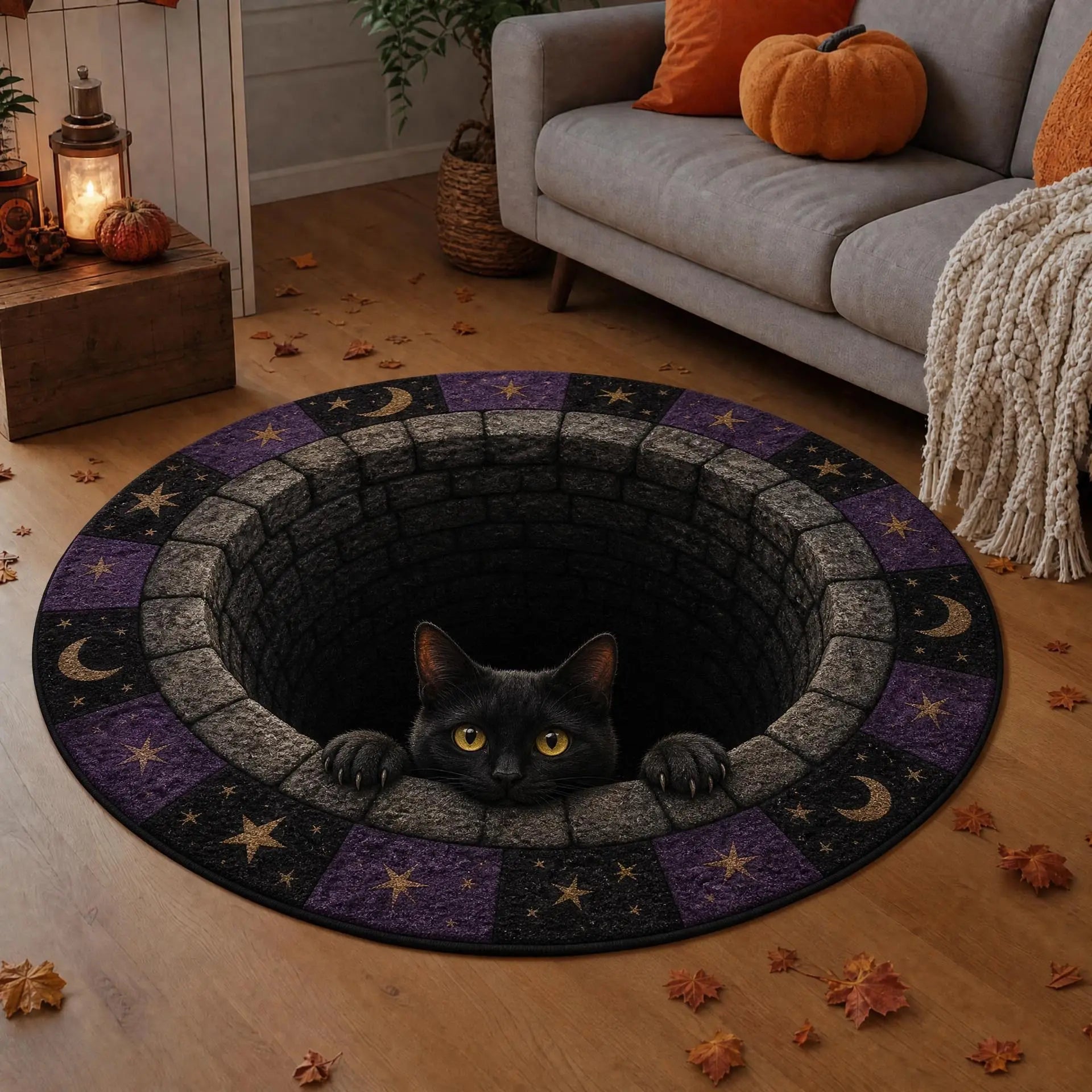 Halloween decor 2026 3D Skeleton Trap Hole Illusion Rug Spooky Halloween Floor Mat Non Slip Crystal Velvet Room Decor