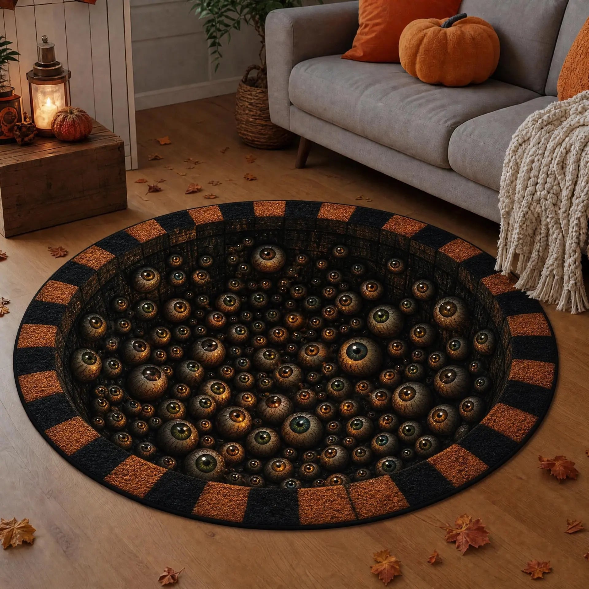 Halloween decor 2026 3D Skeleton Trap Hole Illusion Rug Spooky Halloween Floor Mat Non Slip Crystal Velvet Room Decor