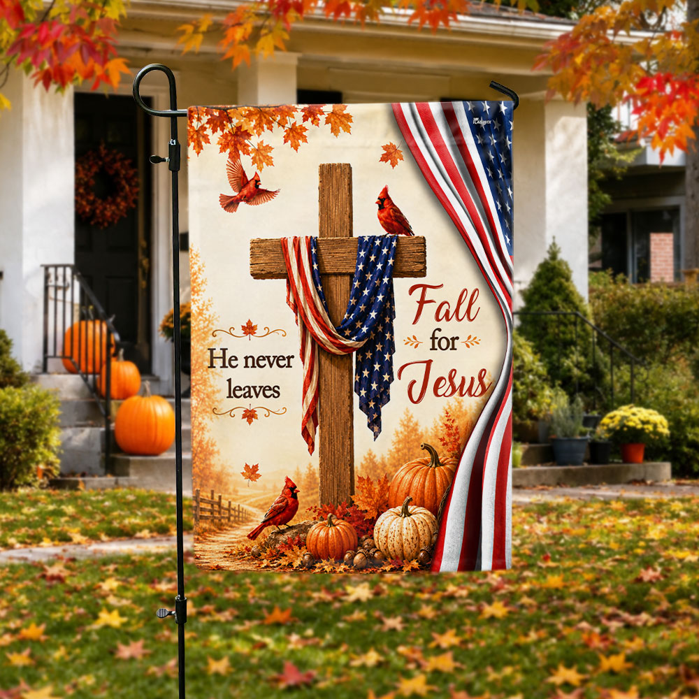 Fall for Jesus Garden Flag, Cross Cardinal Christian Fall Flag Decor