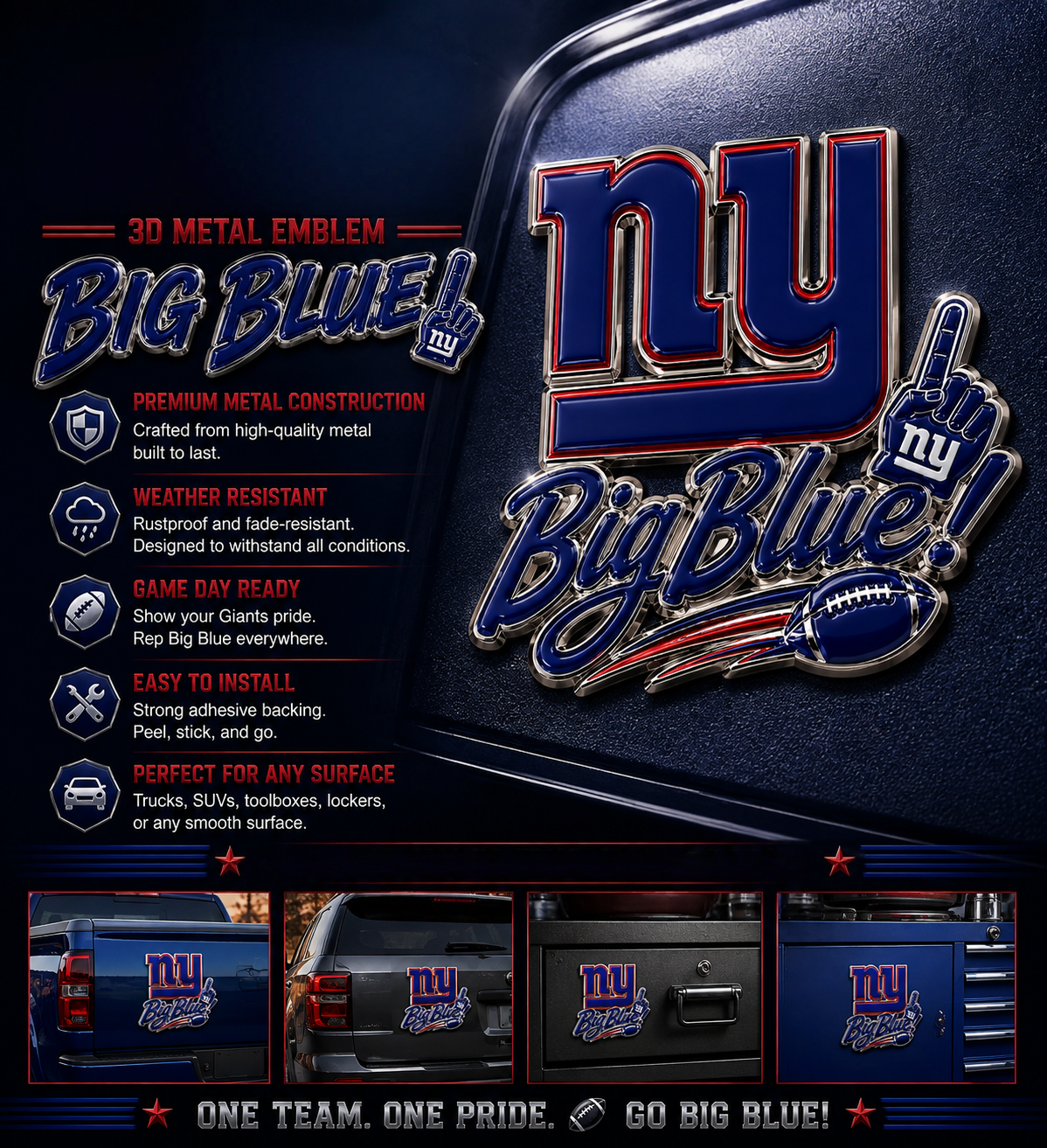 🇺🇸 Last Day Promo: 50% OFF🏈Big Blue Car Emblem Metal Badge
