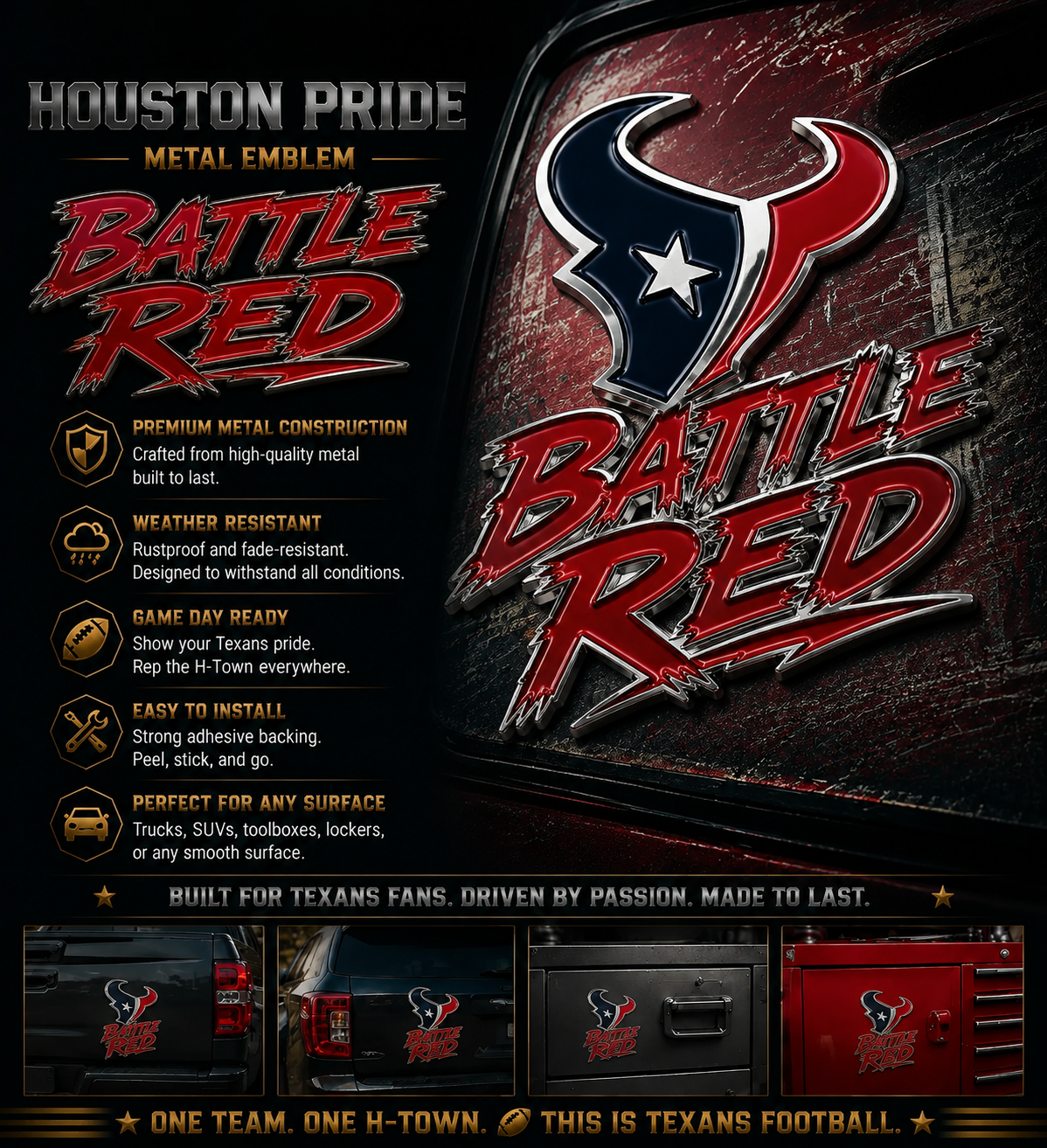 🇺🇸 Last Day Promo: 49% OFF🐂Battle Red Car Emblem Metal Badge🏈
