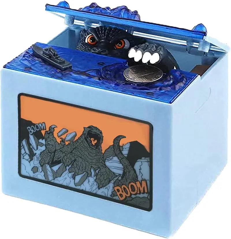 Plastic Kid-Fun Dinosaur Coin Piggy Bank - Musical Saving Fun Coin Storage Box, Cool Gifts for Kids Boys' Birthday & Christmas, Home Decor Supplies