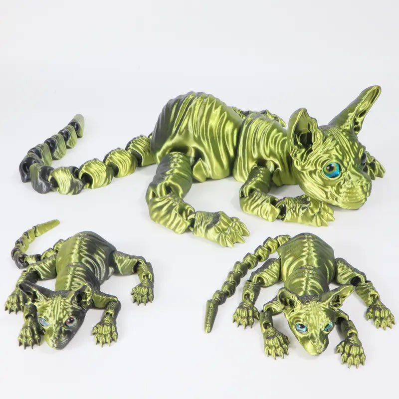 3pcs Large 3D Printed Sphynx Cat Statues (19.96in & 9.06in) - Movable ADHD 3D Fidget Stress Relief Toys for Adults, Whimsical Desktop Decoration Ornaments, House Decor Home Goods Gifts