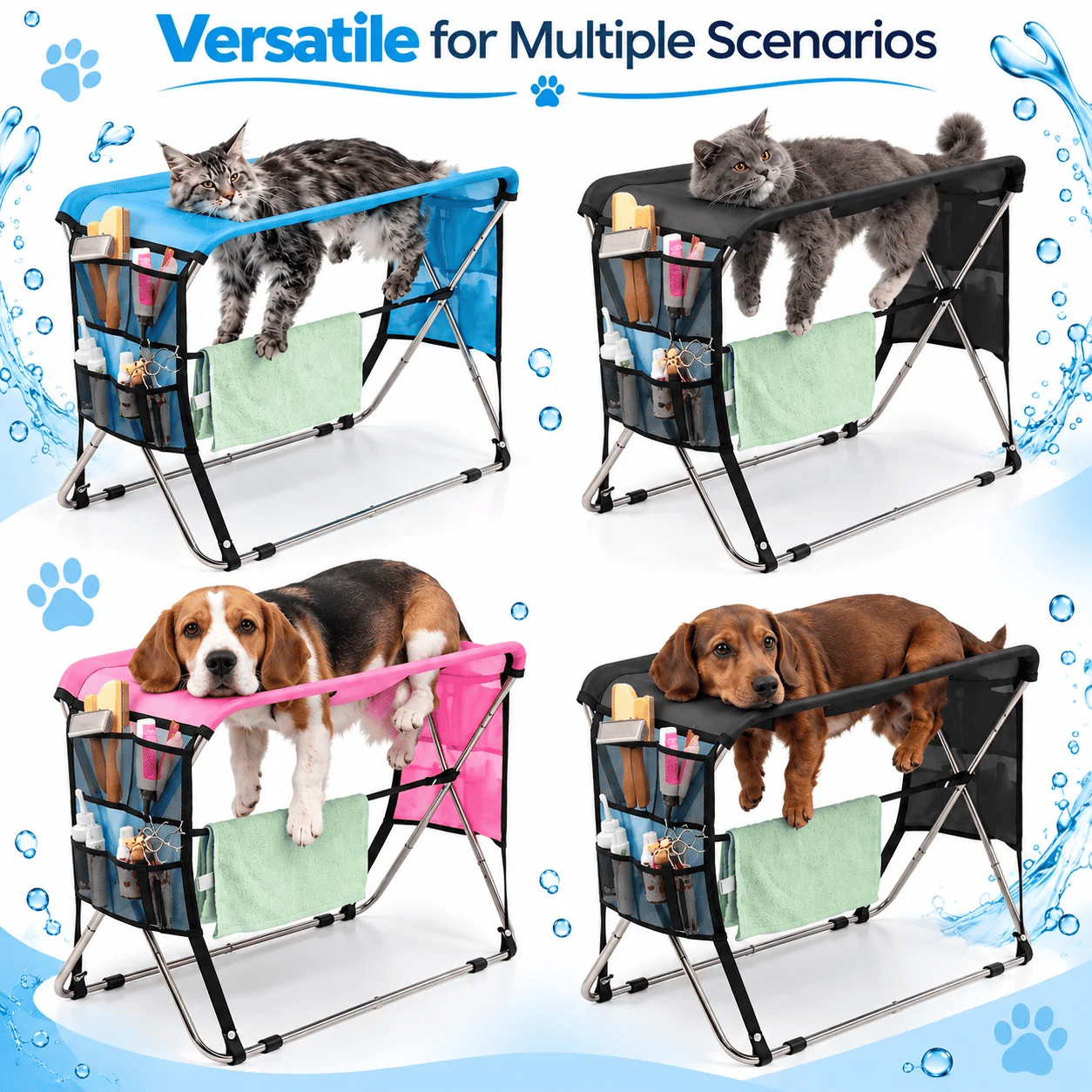 Folding Pet Grooming Hammock Quick Dry Mesh Anti-Scratch Pet Bathing Rack Multi Hole Detachable Dog Grooming Table Cat Grooming