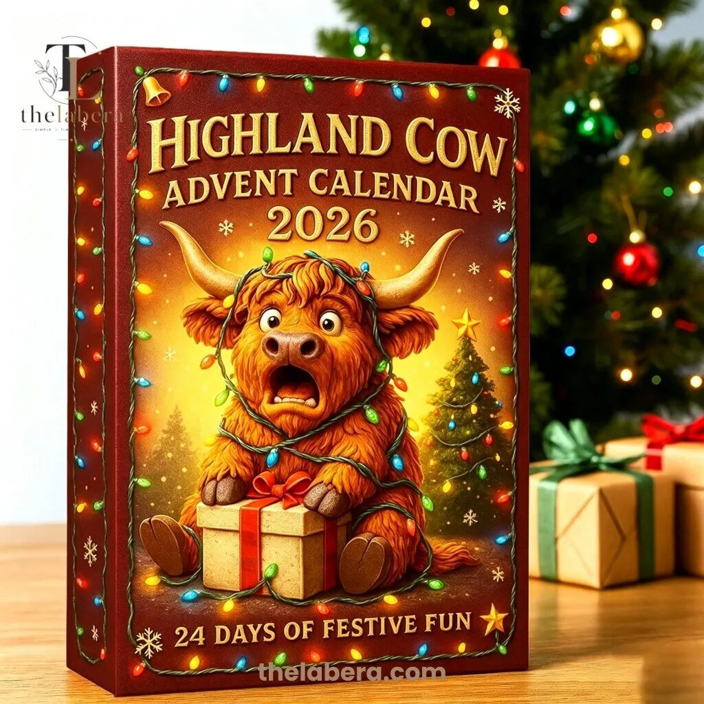 Highland Cow Advent Calendar 2026 with 24 Collectible Tartan Dressed Cow Figures