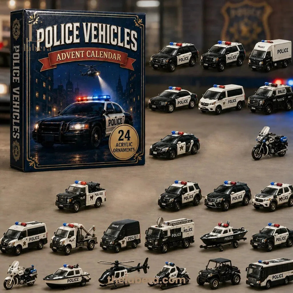 Police Vehicles Advent Calendar 2026 with 24 Die-Cast Police Ornaments
