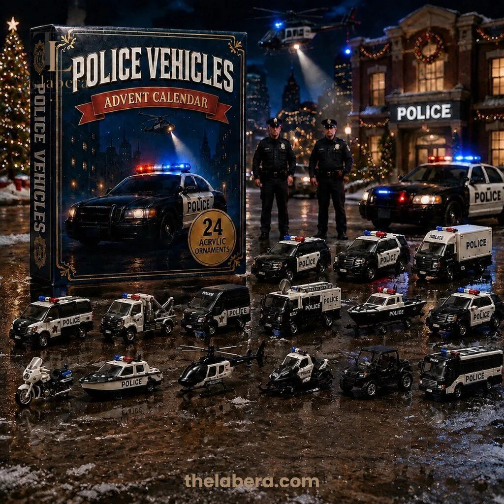 Police Vehicles Advent Calendar 2026 with 24 Die-Cast Police Ornaments
