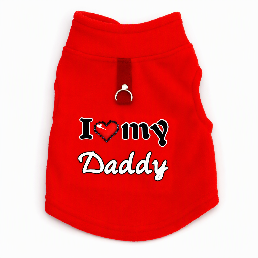 Little Love Cozy Plush Dog Vest – Warm Sleeveless Pet Sweater with Built-In Leash Ring, Cute Love Daddy & Mommy Designs